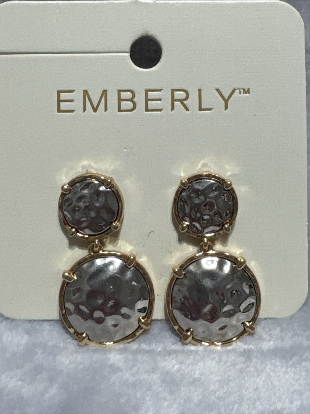 Emberly Gold-Tone Earrings with Hammered Gray Discs
